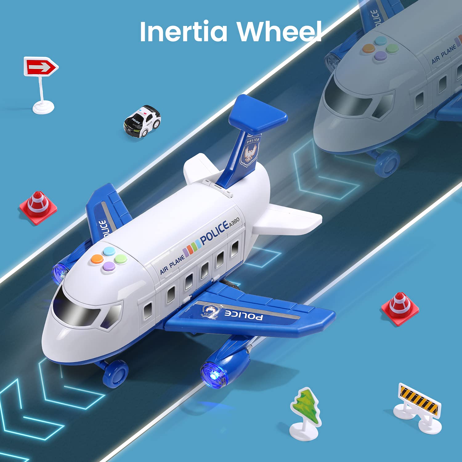 CUTE STONE Toy Aircraft, Transport Cargo Airplane with Music & Light, Airplane Car Play Set & Vehicle Toy, Construction Toy Accessories for 3+ Boys & Girls