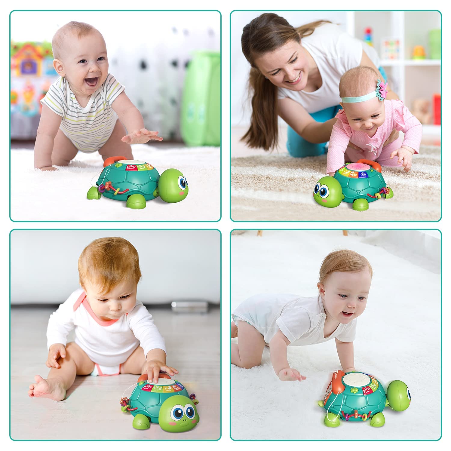 CUTE STONE Electric Action Toys, Baby Toys 6 to 12 Months, Musical Turtle Crawling Baby Toys for 12-18 Months, Early Learning Educational Toy with Light & Sound