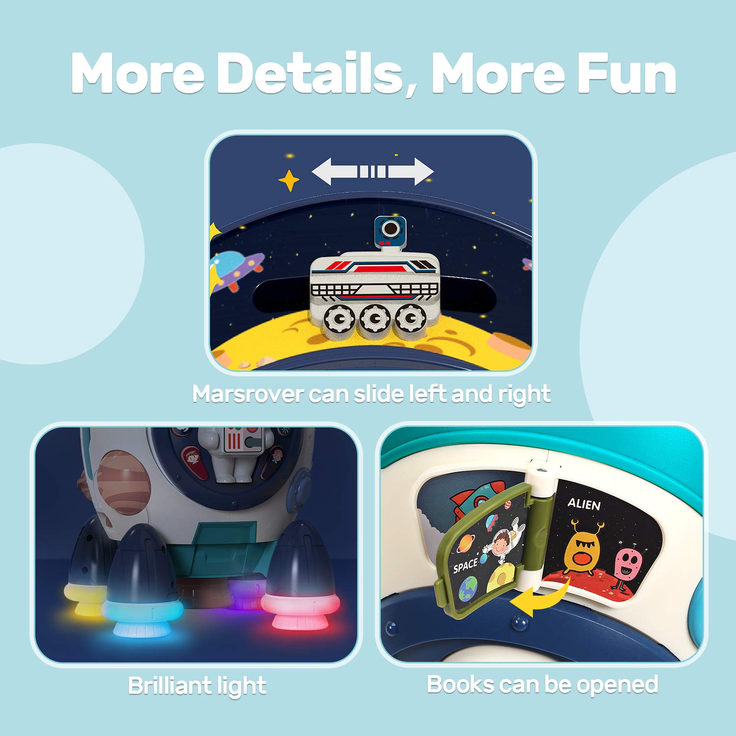 CUTE STONE Children's Multiple Activity Toys, Musical Toy, Electronic Toy W/ Lights & Sounds, Play Drum, Piano Music Key, Detachable Toy Space Shuttle, Astronaut