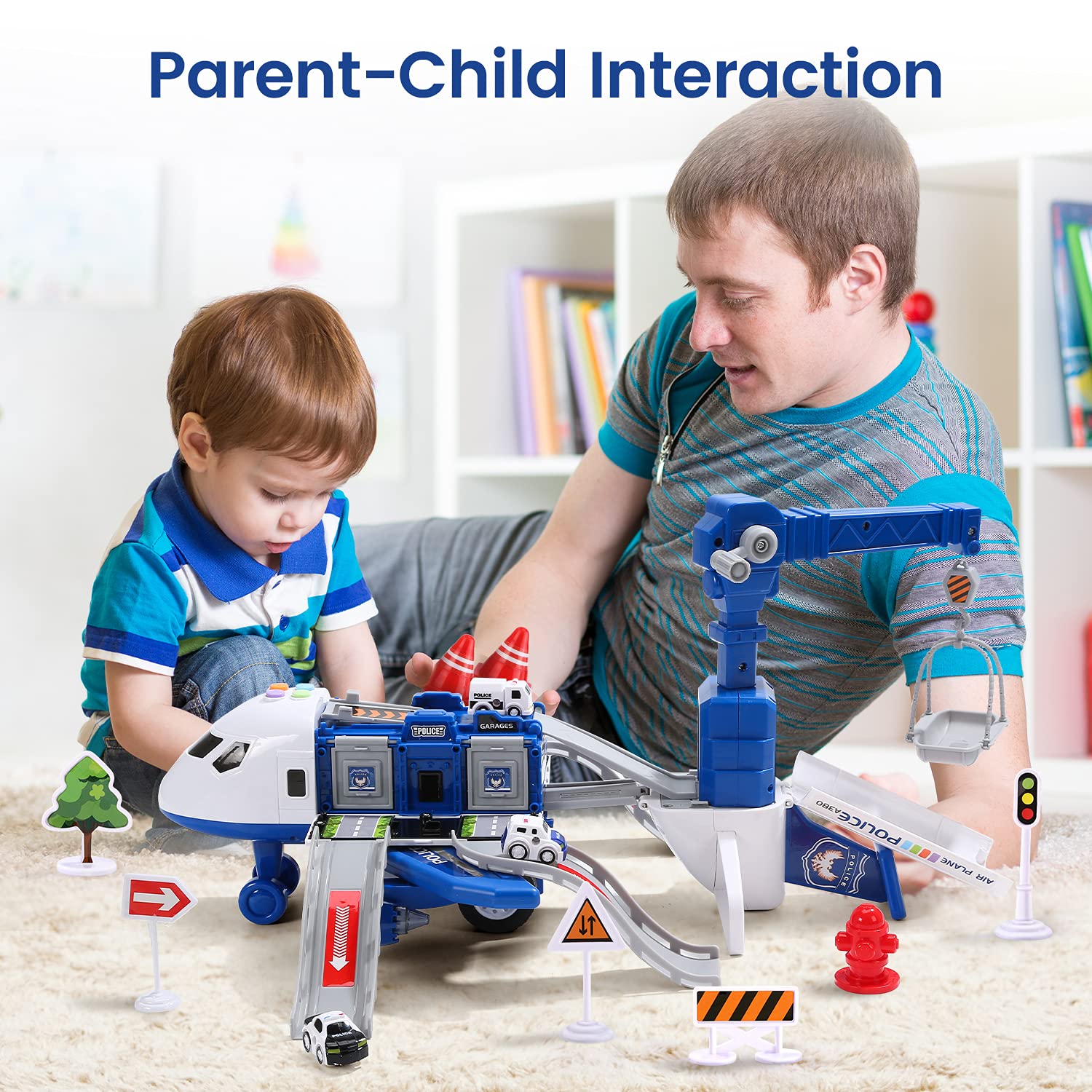 CUTE STONE Toy Aircraft, Transport Cargo Airplane with Music & Light, Airplane Car Play Set & Vehicle Toy, Construction Toy Accessories for 3+ Boys & Girls