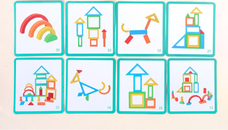 Wooden Rainbow Block Puzzle with Cards - Mathematics through imaginative play
