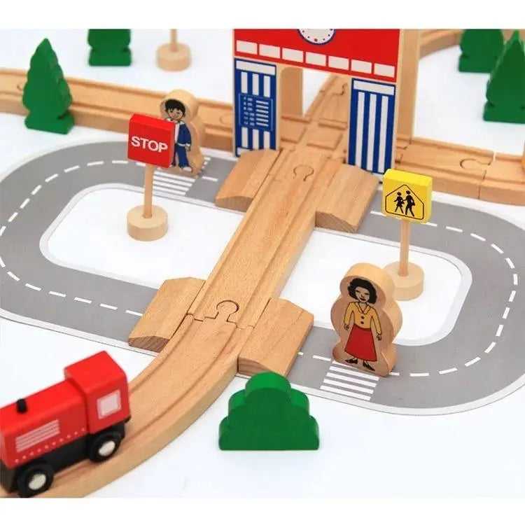 50pcs Hand Crafted Wooden Train Set Loop Railway Track Magnetic Car Model Kids Car Toy Gift