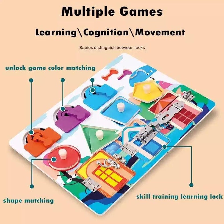 Wooden Shape Lock Latch Busy Board-Sensory toys