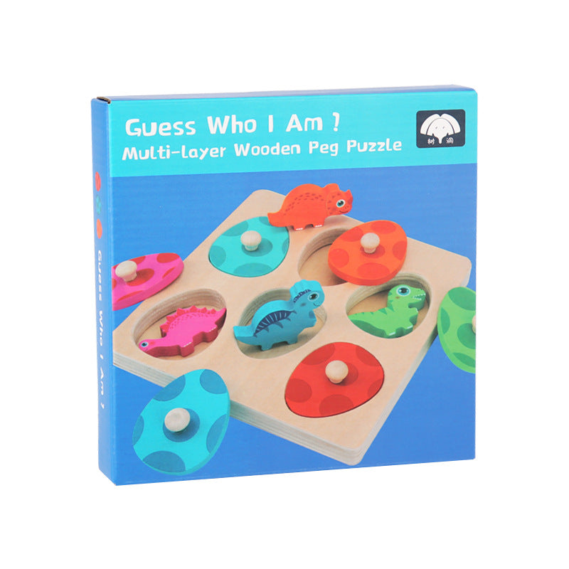 Wooden Dinosaur Puzzle - Guess who I am! Fine motor skills toys