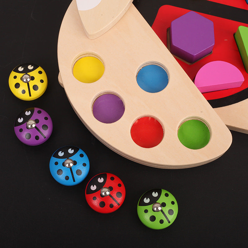 Wooden Ladybug Fishing and Shapes Game-Fine motor skills toys