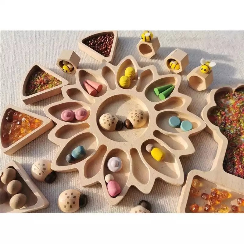 Wooden Sunflower Sensory Play Tray-Open Ended Play