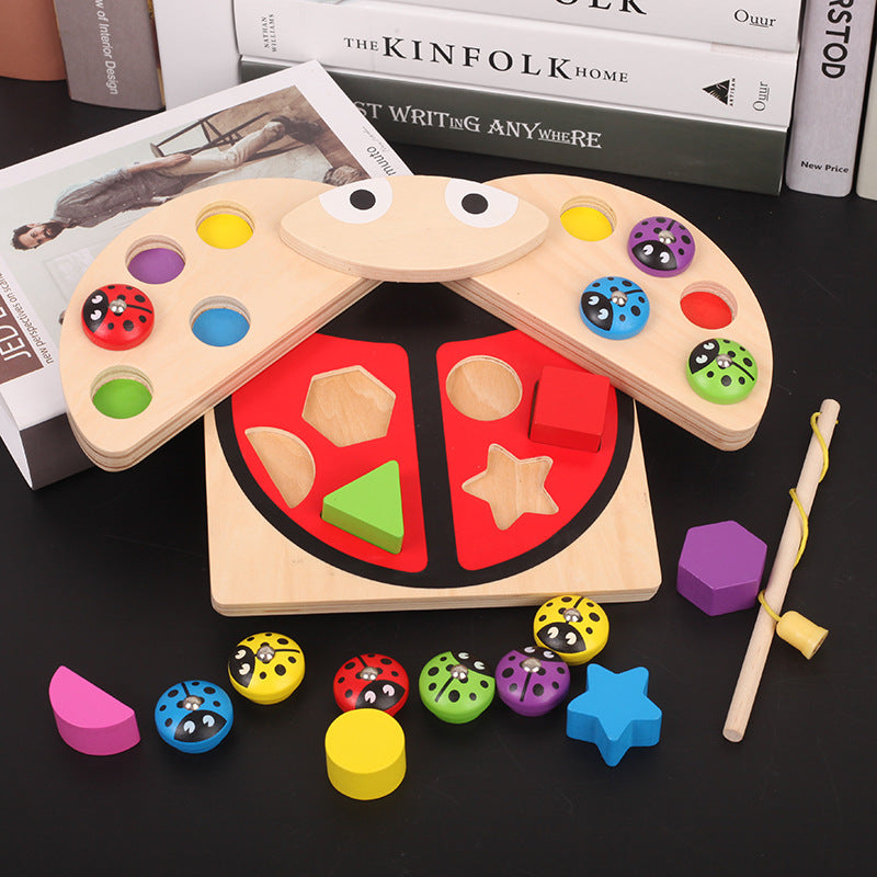 Wooden Ladybug Fishing and Shapes Game-Fine motor skills toys
