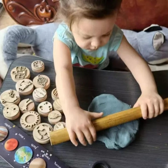 15 pcs Wooden Stamps Space Game- Fine motor skills toys