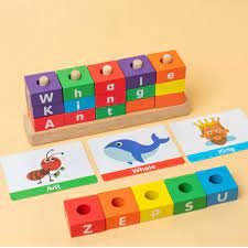 Fidtoy Wooden Word Pillar Spelling Game – Montessori Educational Toy for Kids 3+
