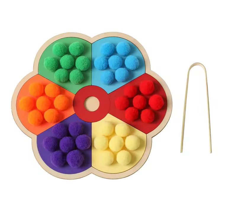 Flower-Shaped Color Sorting Board With Pom Pom Activity – Fine Motor Skill Activity