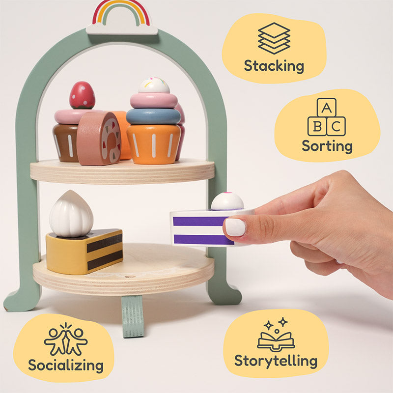 Fidtoy Wooden Cupcake Stacker Set - Pretend Play Toy for Toddlers