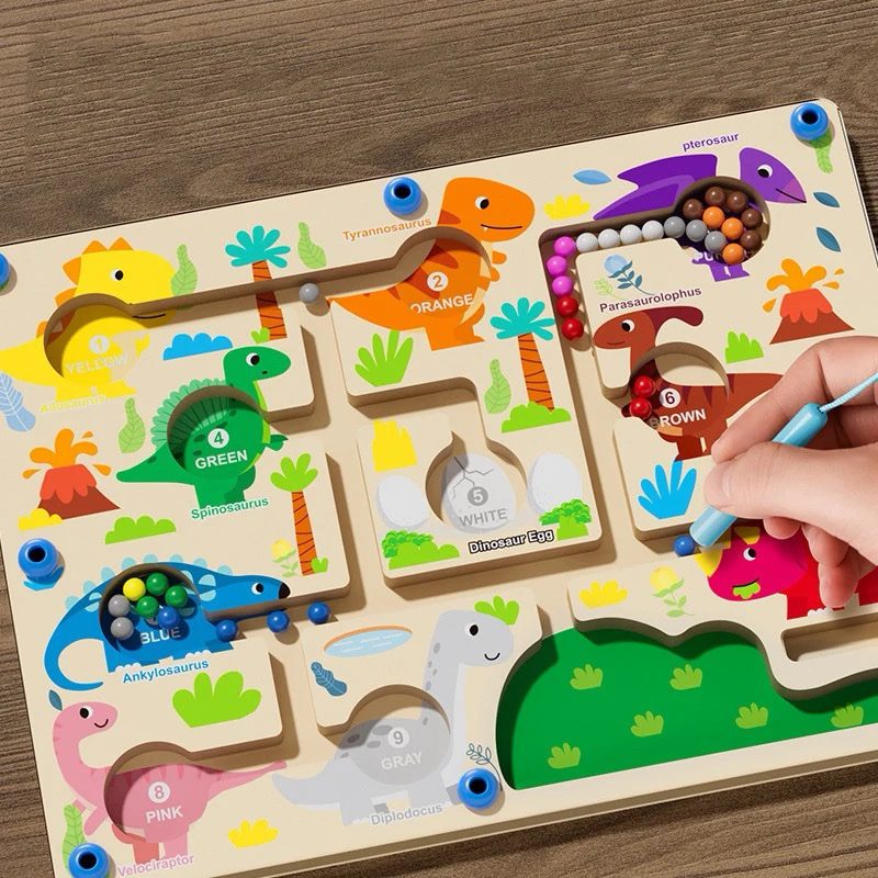 Magnetic Dinosaur Color Sorting Maze – Fine Motor Learning Toy for Hand-Eye Coordination and Pre-Writing Skills
