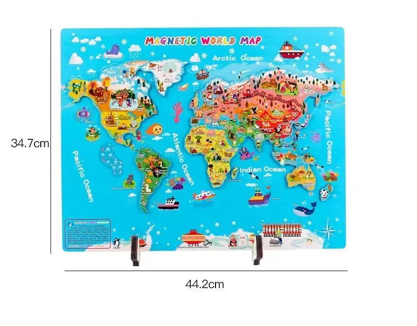 Magnetic World Map | World countries puzzle | Countries flag | Countries map flash cards | Culture