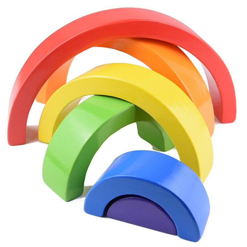 Fidtoy Wooden Rainbow Stacking Blocks 6 Piece Open Ended Montessori Toy