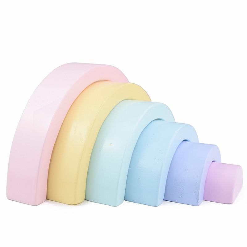 Fidtoy Wooden Rainbow Stacking Blocks 6 Piece Open Ended Montessori Toy