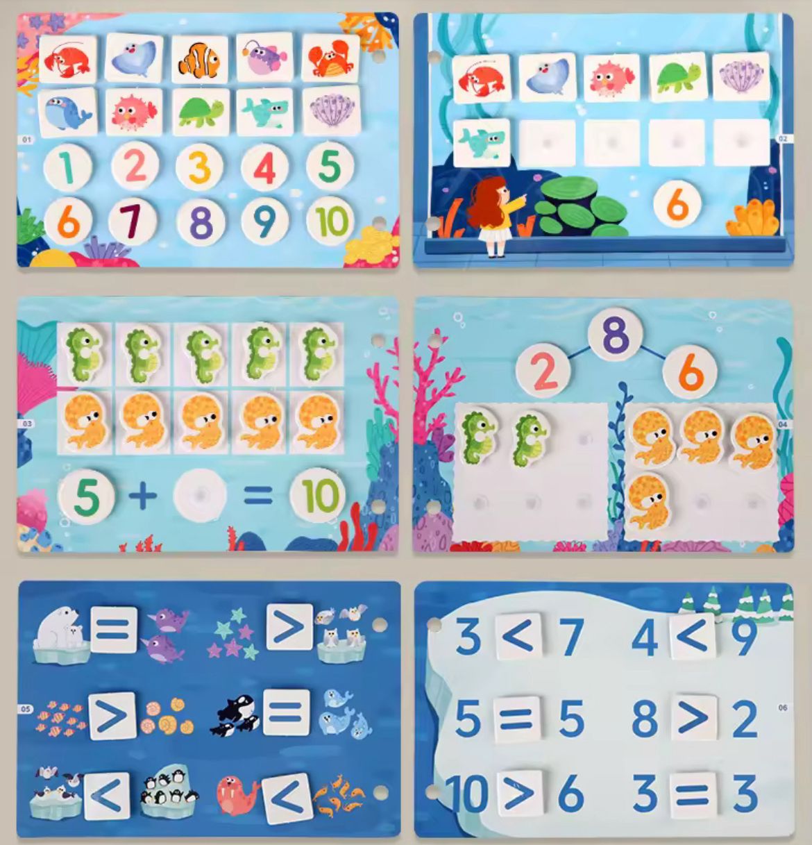 Mini Busy Book - Ocean Math Theme | Learn Numbers, Counting and Fractions with Underwater Fun