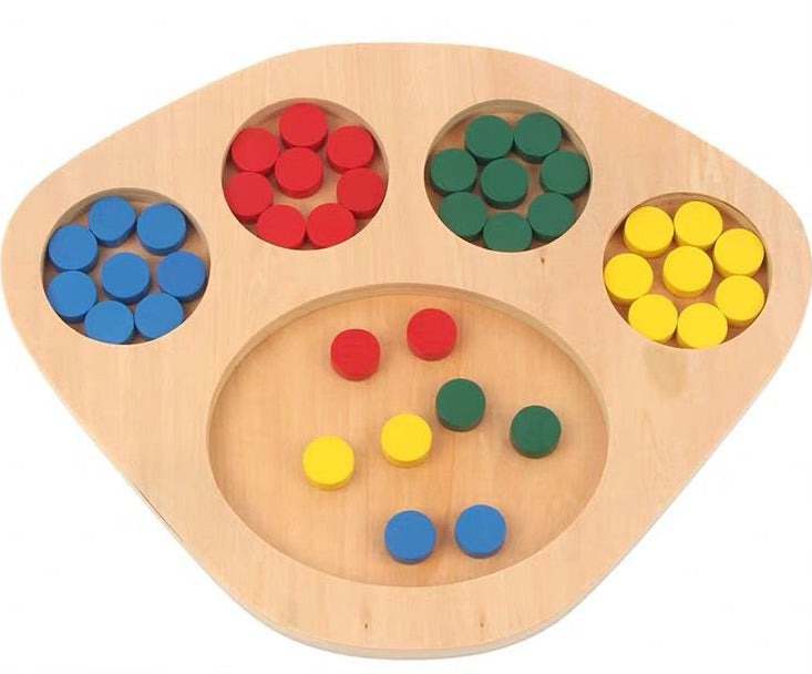 Montessori Color Sorting Tray with Wooden Discs | Toddler Sorting & Fine Motor Activity