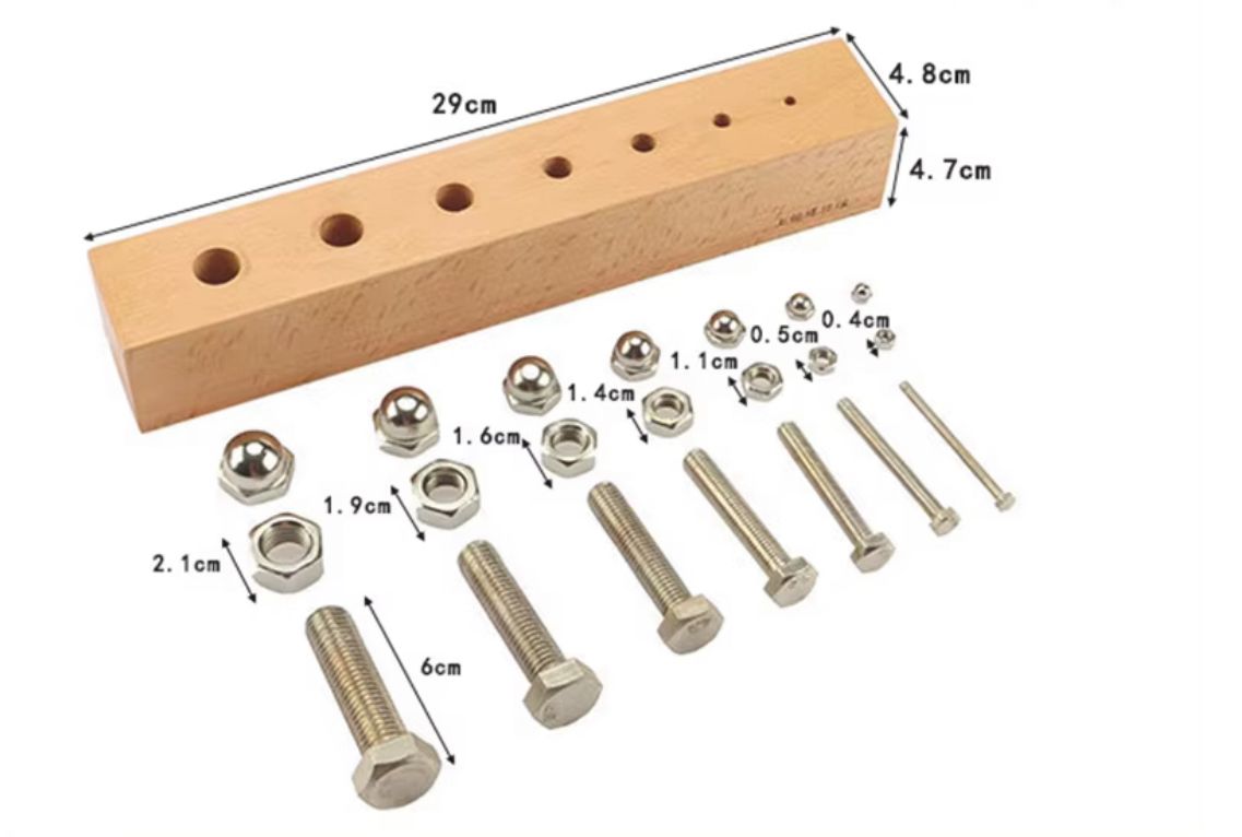 Set C de Tuercas y Tornillos Montessori - Material de Vida Práctica para la Motricidad Fina
