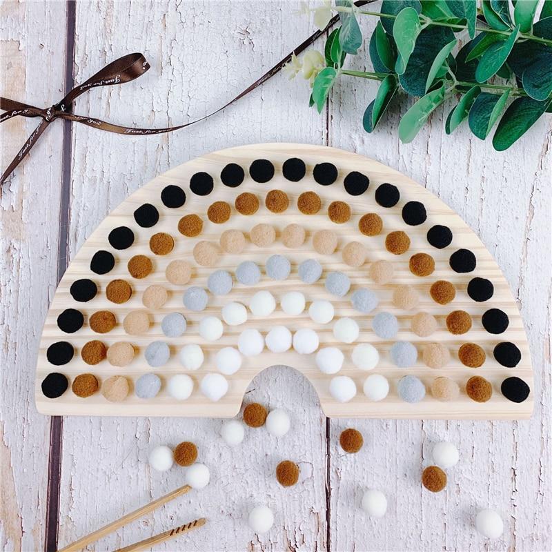 Fidtoy Montessori Pom Pom Rainbow Board Color Sorting Fine Motor Toy for Kids