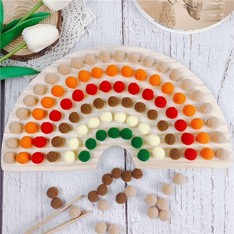 Fidtoy Montessori Pom Pom Rainbow Board Color Sorting Fine Motor Toy for Kids