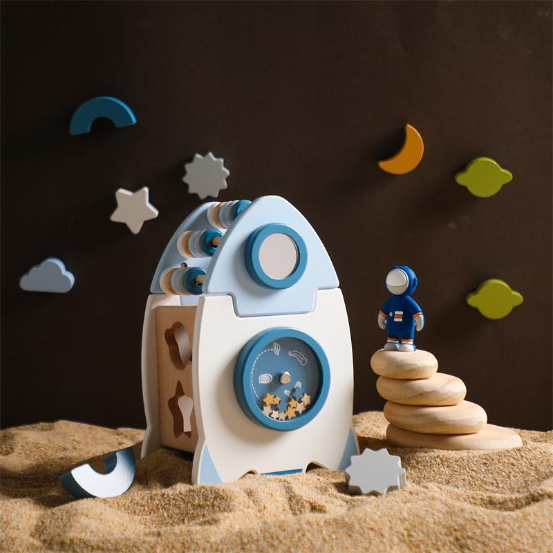 Wooden Rocket Themed Shape Sorter - Color and Shape Recognition Toy for Toddlers