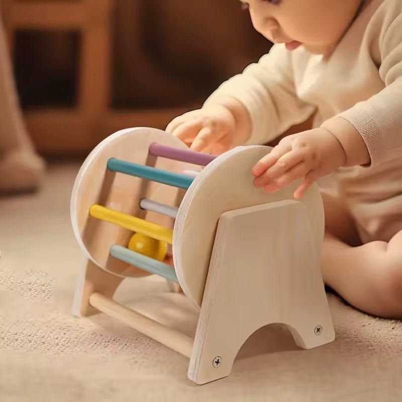 Fidtoy Montessori Spinning Drum Toy for Babies – Wooden Sensory Rolling Toy 6 Months+