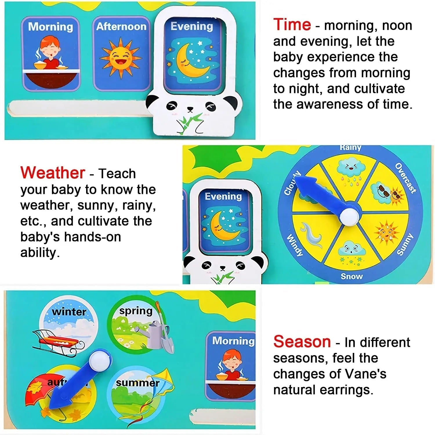 Montessori Wooden Frog Clock Toys For Kids,Learning Calendar,Weather,Season,Time,Week,Early Educational Toy