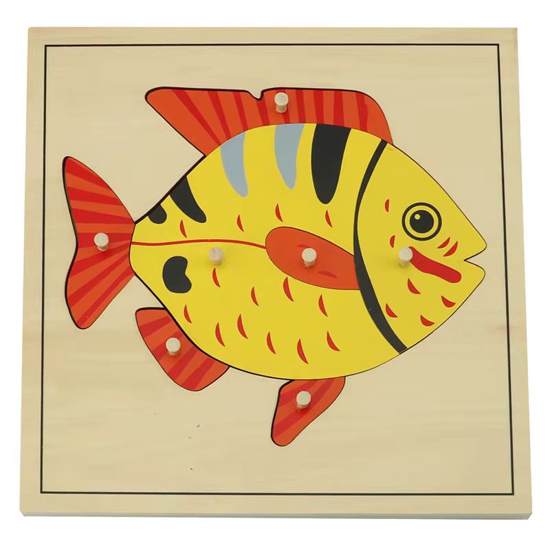 Montessori Zoology - Fish Puzzle with Wooden Knobs