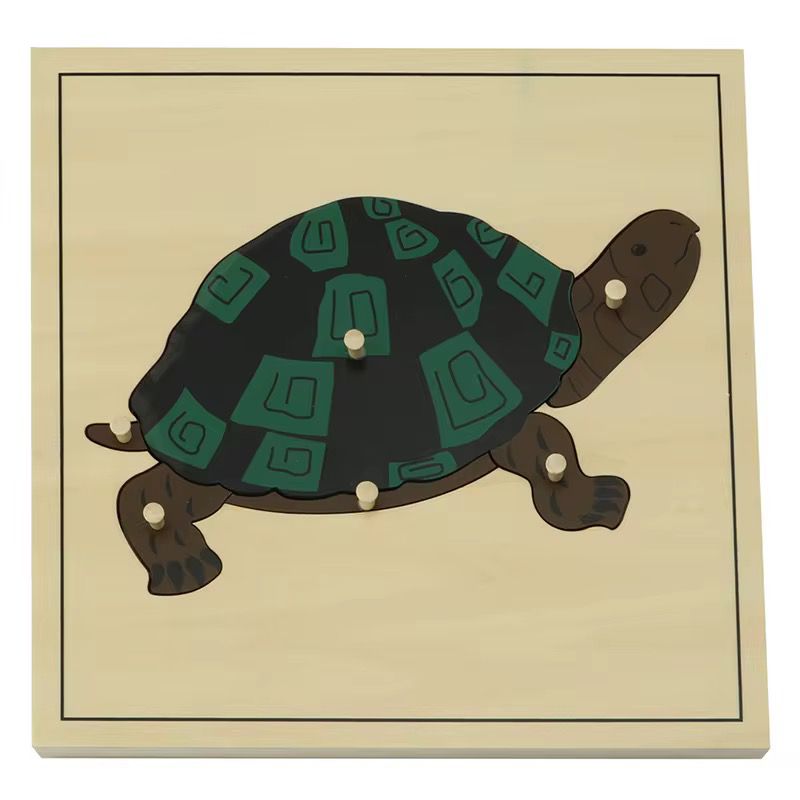 Montessori Zoology - Turtle Puzzle with Wooden Knobs