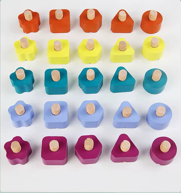 Montessori Wooden Screw Board | Rainbow Nut Shape Sorting and Matching Toy