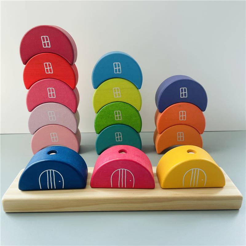 Fidtoy Wooden Moon Stacking Blocks Rainbow Balance Building Toy for Kids