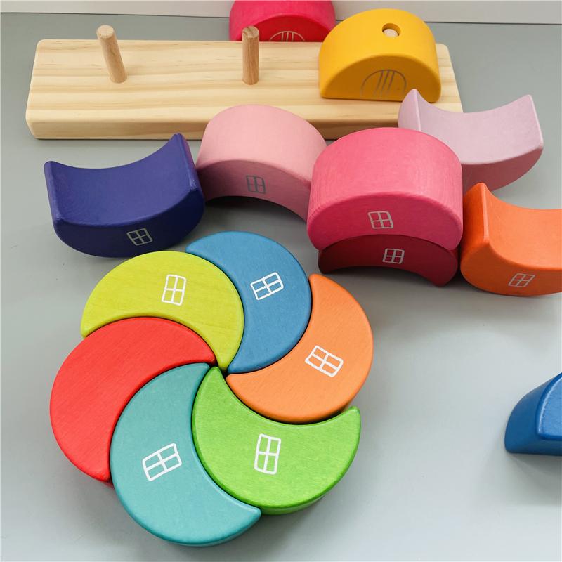Fidtoy Wooden Moon Stacking Blocks Rainbow Balance Building Toy for Kids