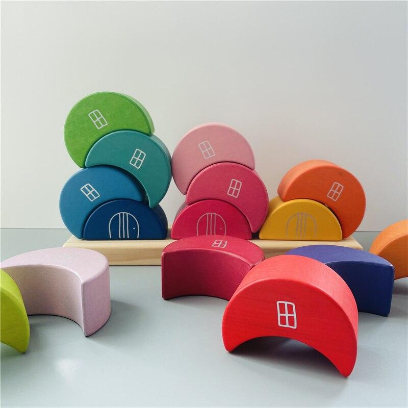 Fidtoy Wooden Moon Stacking Blocks Rainbow Balance Building Toy for Kids