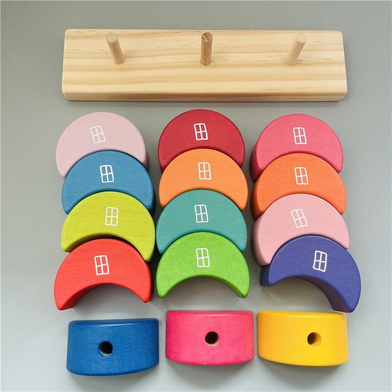 Fidtoy Wooden Moon Stacking Blocks Rainbow Balance Building Toy for Kids