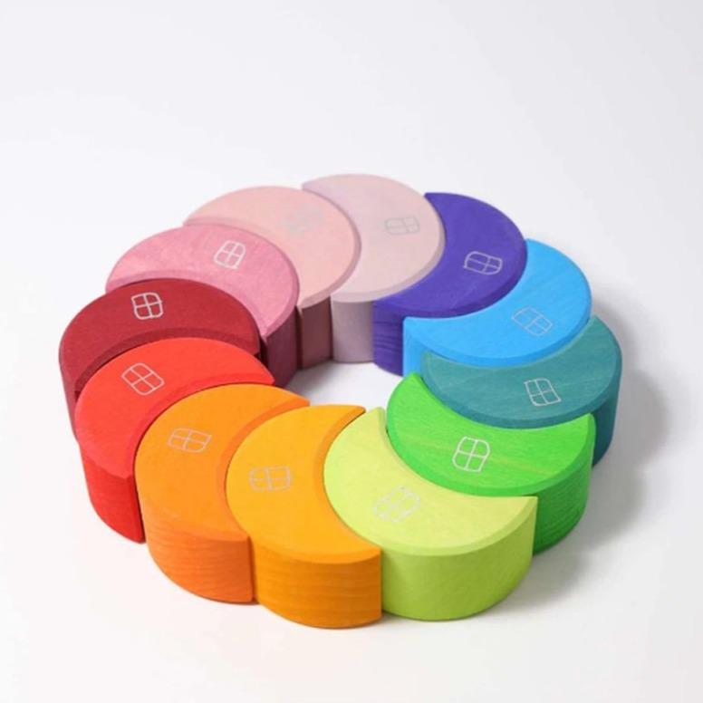 Fidtoy Wooden Moon Stacking Blocks Rainbow Balance Building Toy for Kids