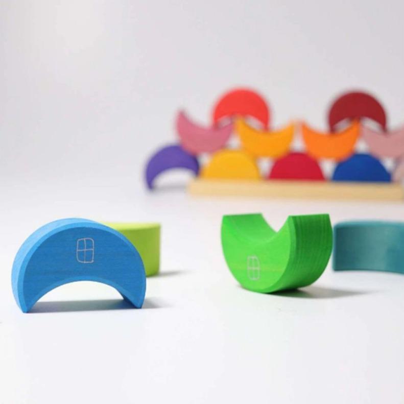 Fidtoy Wooden Moon Stacking Blocks Rainbow Balance Building Toy for Kids