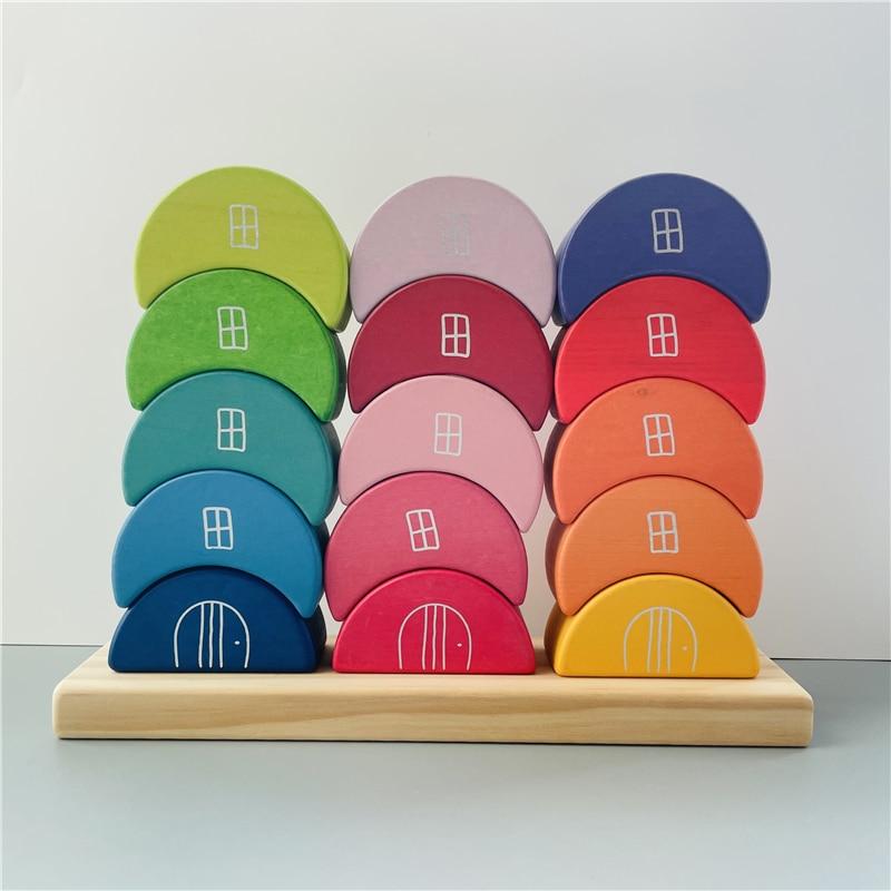 Fidtoy Wooden Moon Stacking Blocks Rainbow Balance Building Toy for Kids