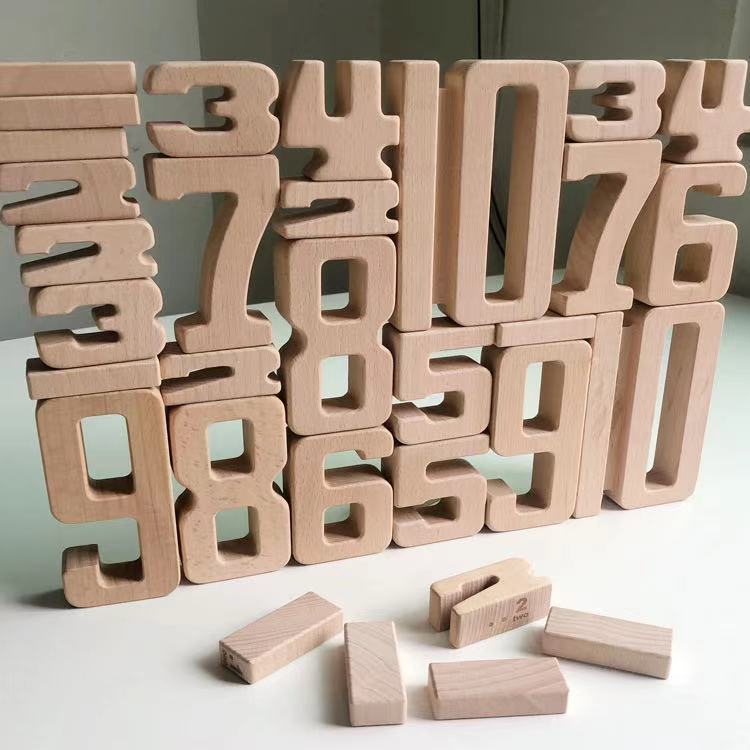Wooden Number Building Blocks - Natural finish Open ended wooden toys