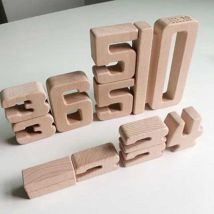 Wooden Number Building Blocks - Natural finish Open ended wooden toys