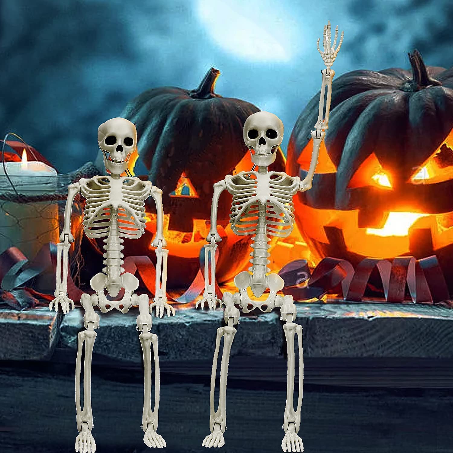 Fidtoy Posable Halloween Skeleton Decorations Set of 2
