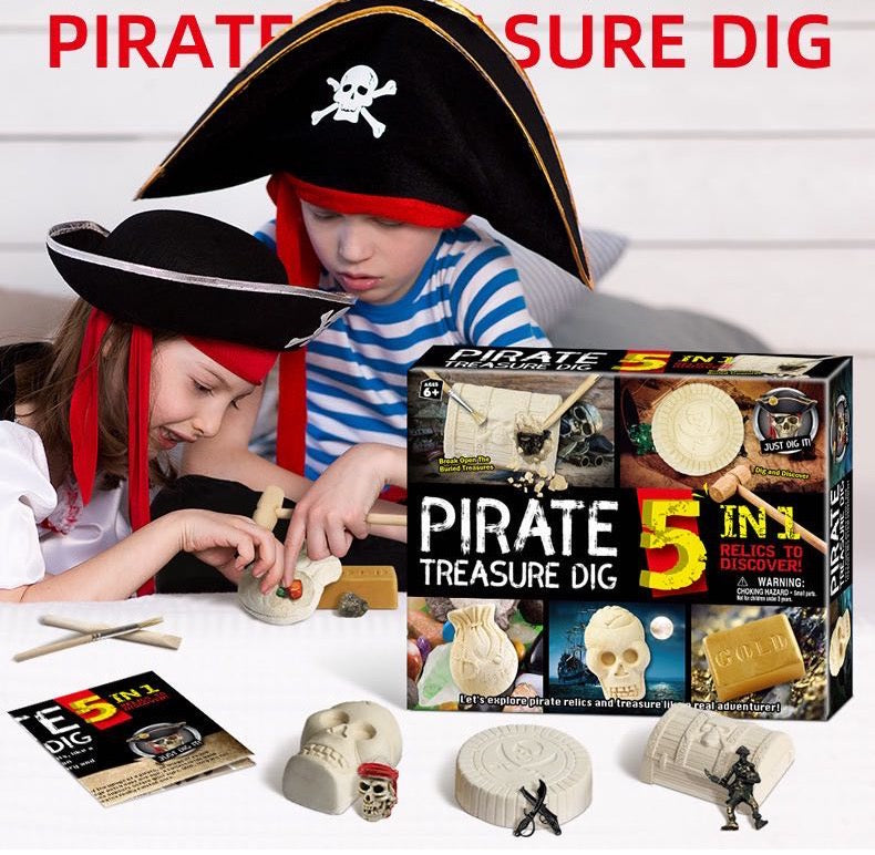 STEM Kids Dig Kit Pirate Treasure Dig / DINO Skeleton Dig 5 in 1- Fine motor skills toys