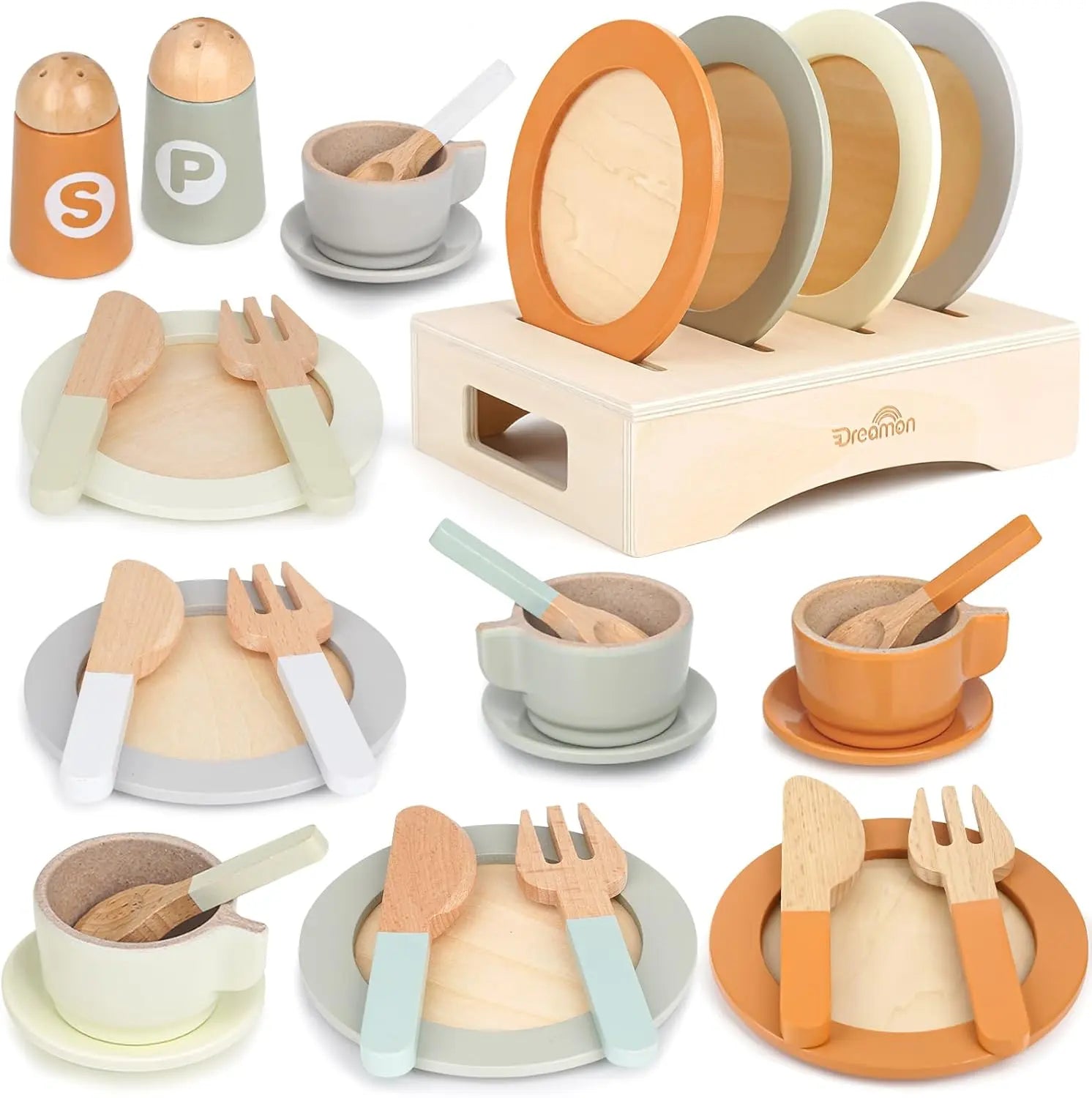 Platos y Vajilla - Juguetes de Cocina de Madera para 12M - 6A