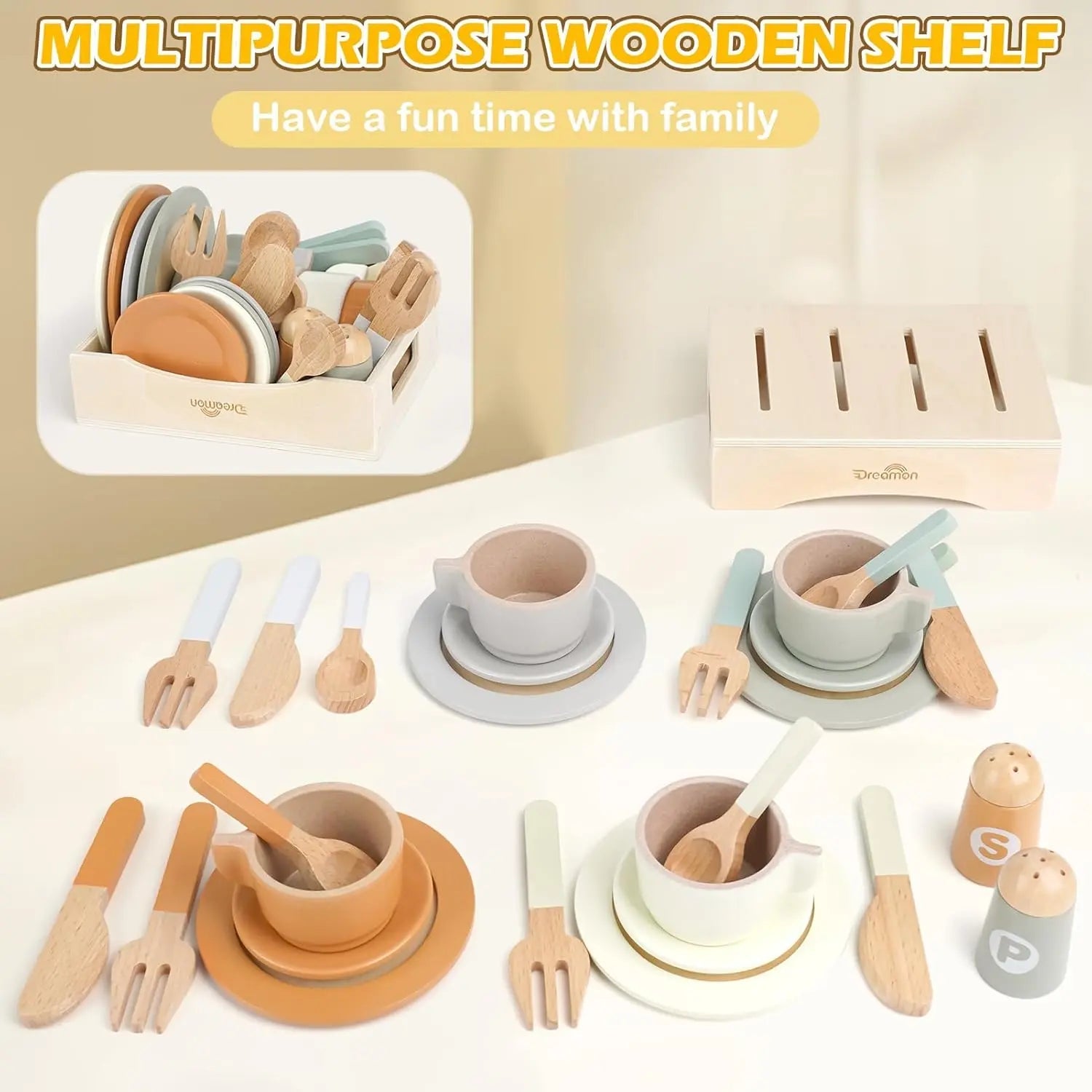 Platos y Vajilla - Juguetes de Cocina de Madera para 12M - 6A