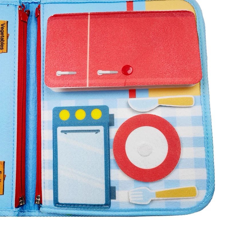 Felt Busy Board for Toddlers – Practical Life Skills Travel Toy with Space, Mermaid and Dino Themes