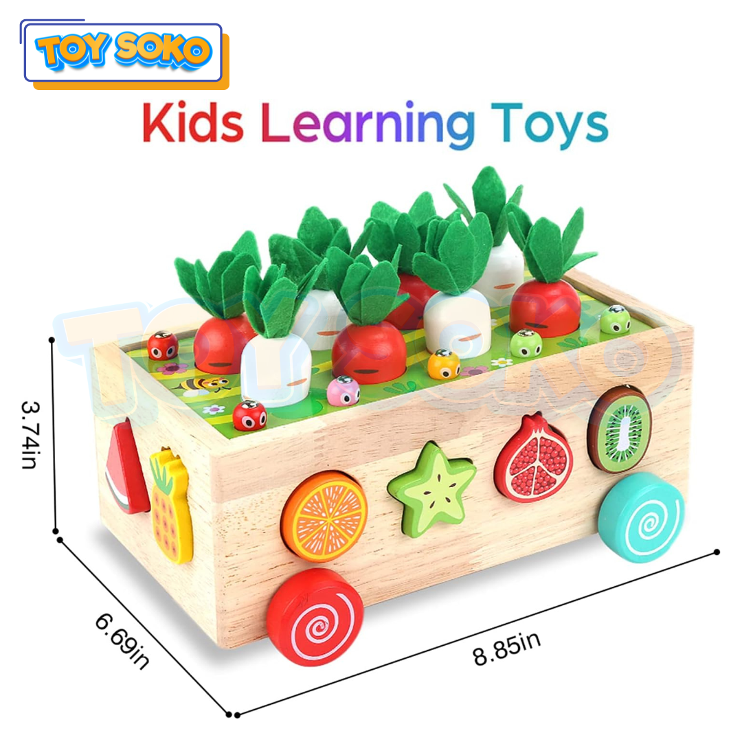 Farm Orchard Push & Pull Car – Wooden Toys & Puzzle for Kids