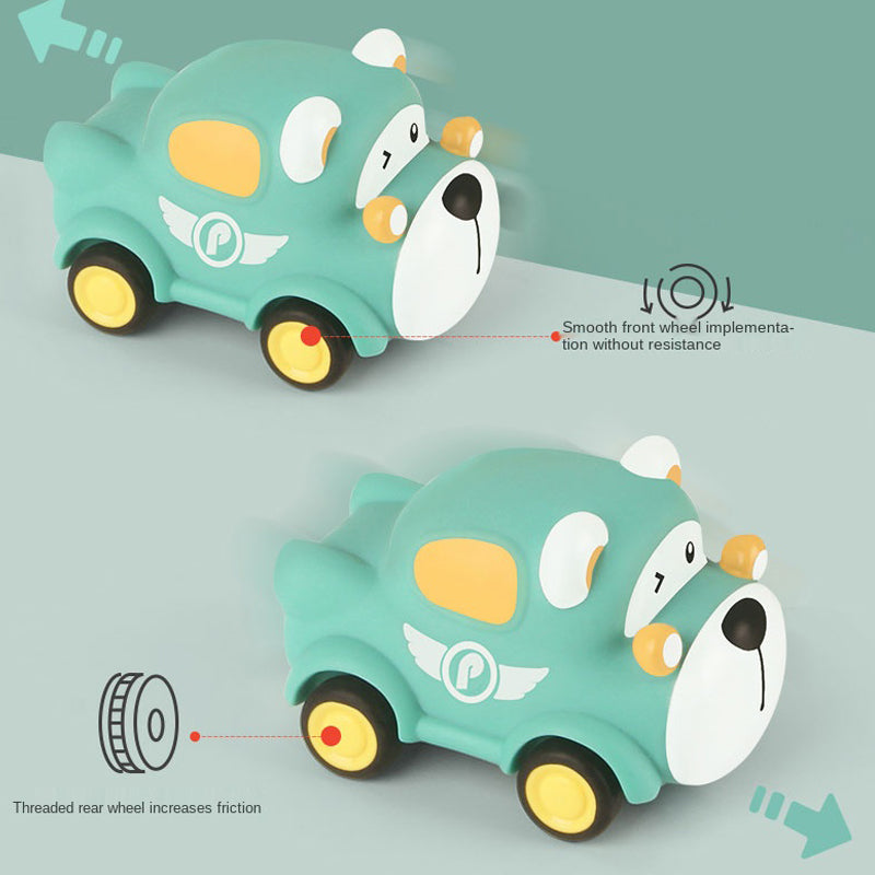 Voiture à inertie Montessori en caoutchouc souple en forme d'animal