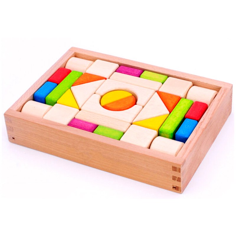 Coloured wooden blocks box - Educational toy