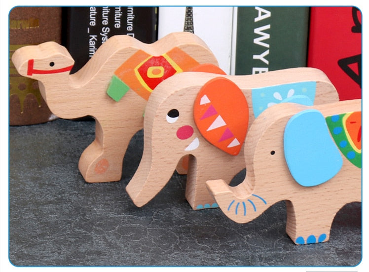 Camel & Elephant wooden tower - Educational toy