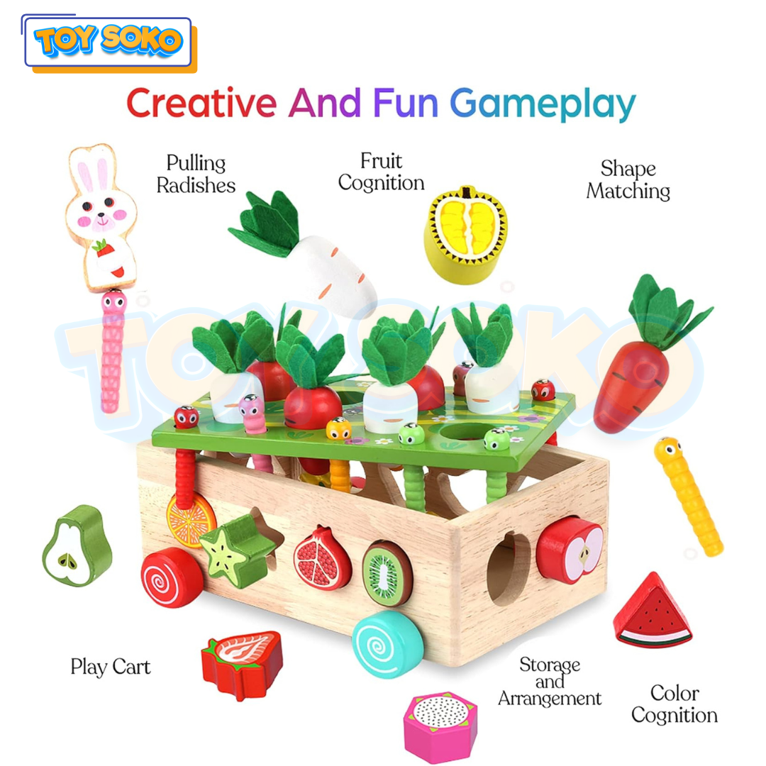 Farm Orchard Push & Pull Car – Wooden Toys & Puzzle for Kids