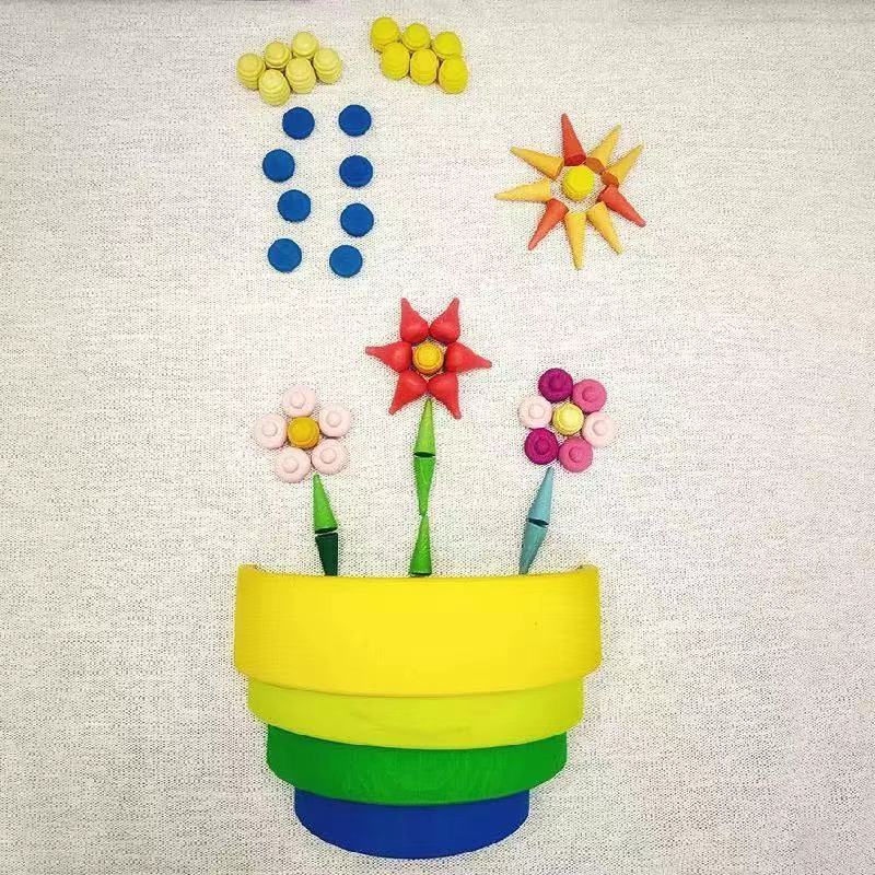 Rainbow Wooden Loose Parts with Tray - Open ended wooden toys